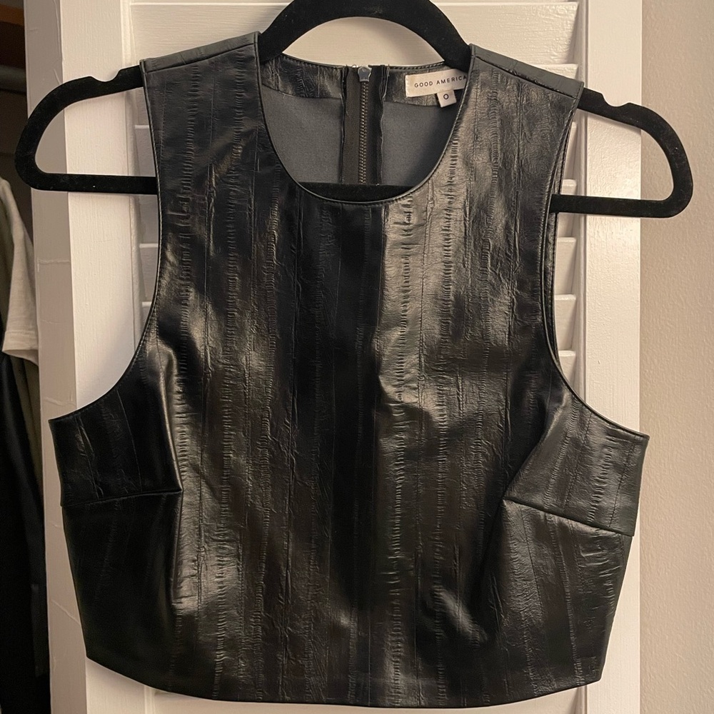 Good American Sleek Black Faux Leather Tank Top